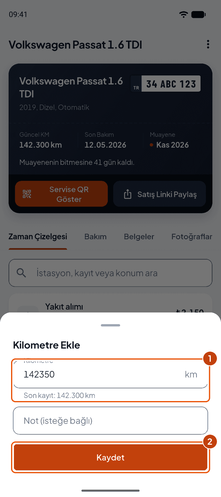 Kilometre ekle