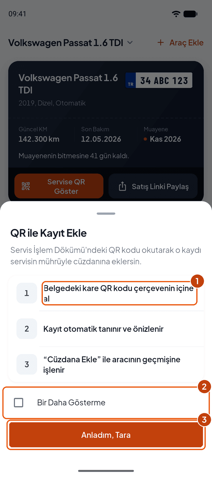 QR ile kayıt ekle açıklaması