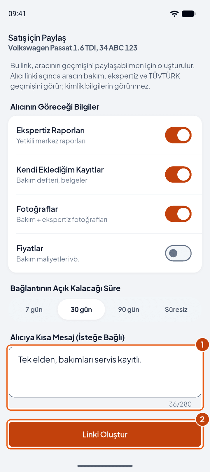 Alıcıya not ve bağlantı oluşturma