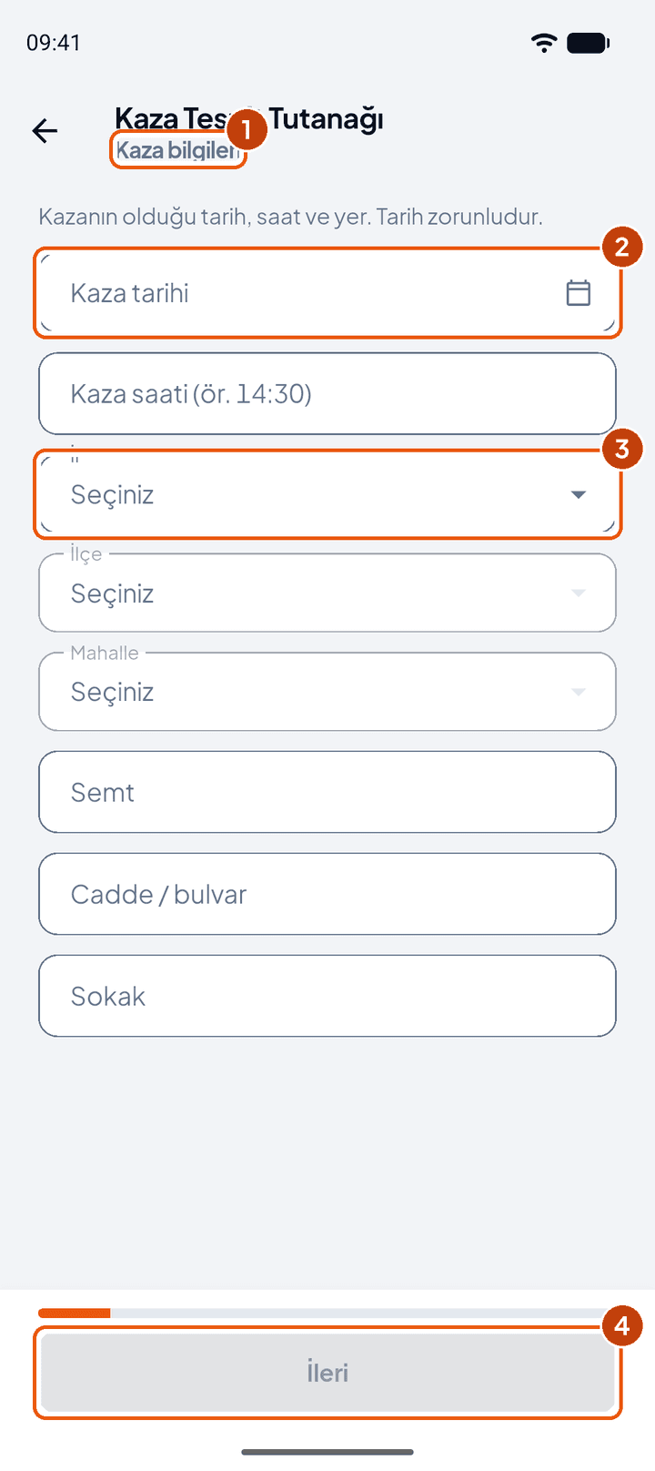 Kaza tutanağı, ilk adım
