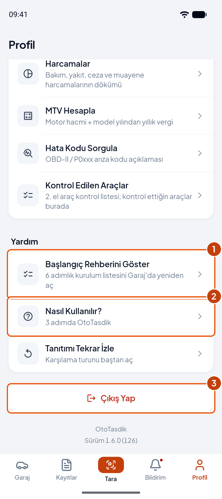 Yardım ve çıkış