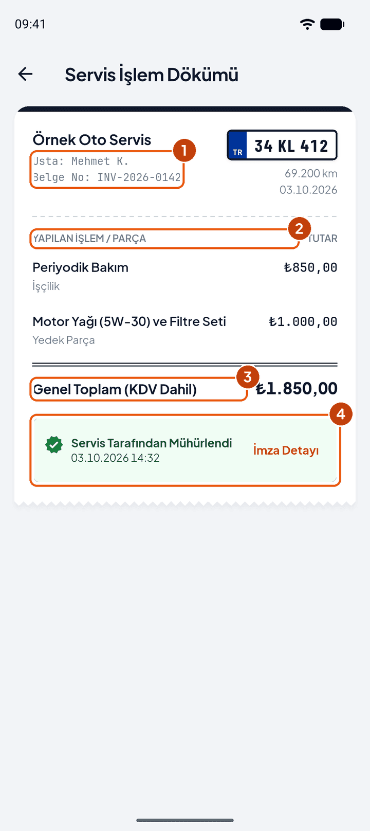 Müşterinin gördüğü döküm