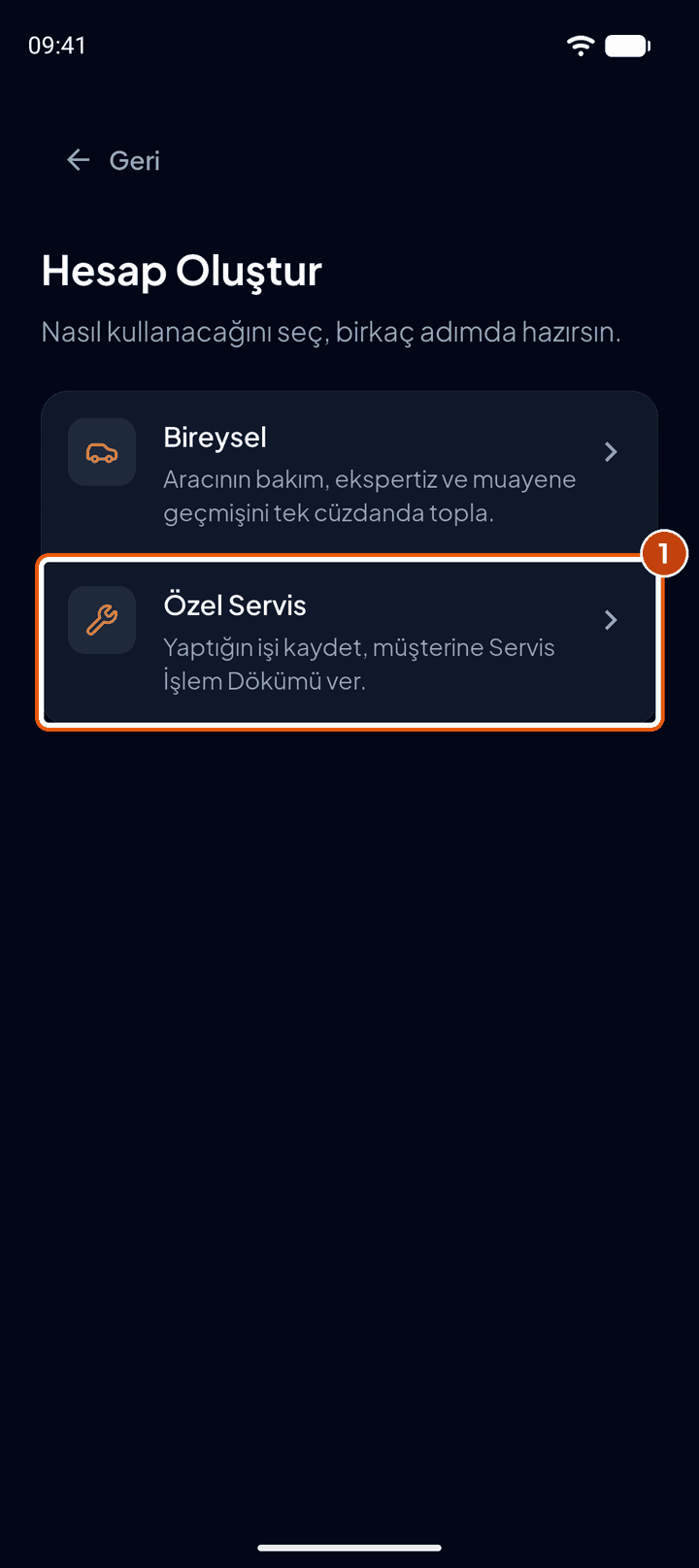 Hesap türü seçimi