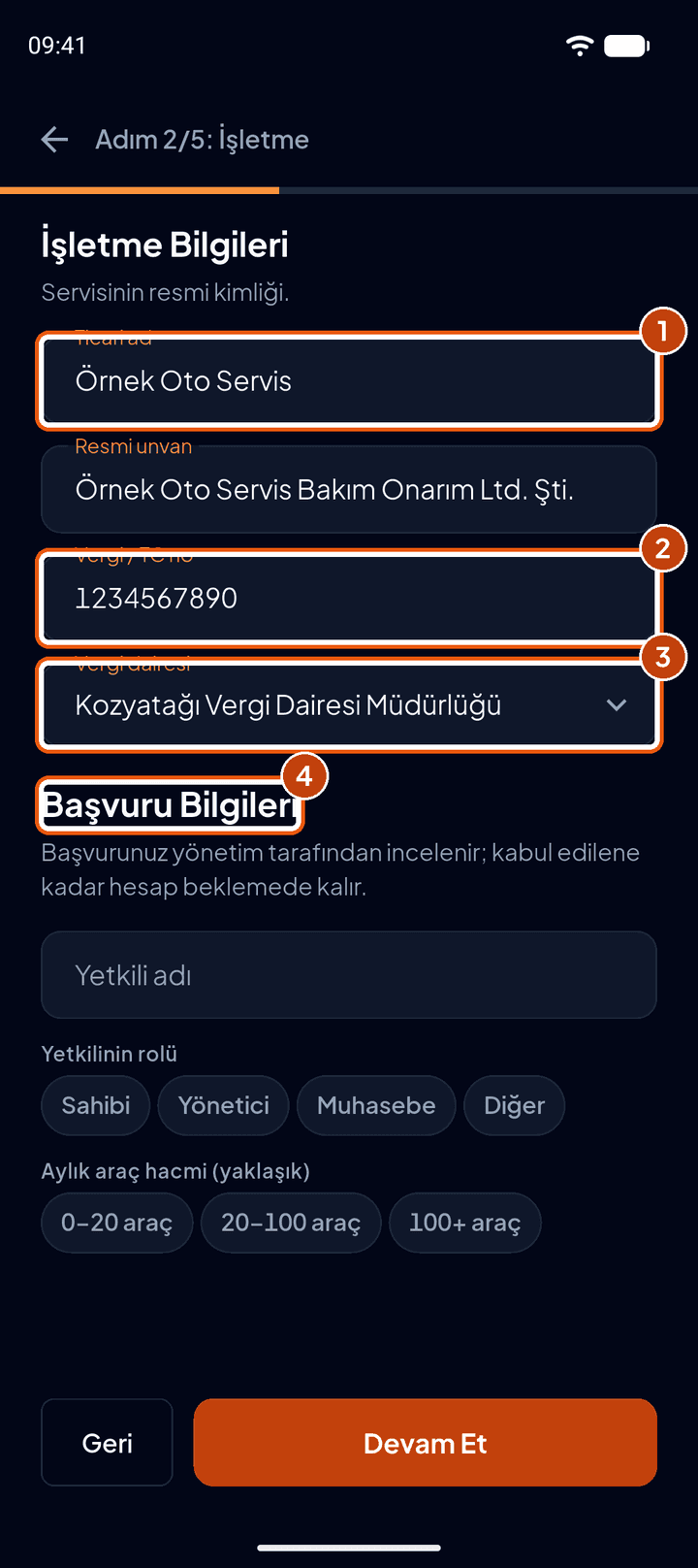 İşletme bilgileri