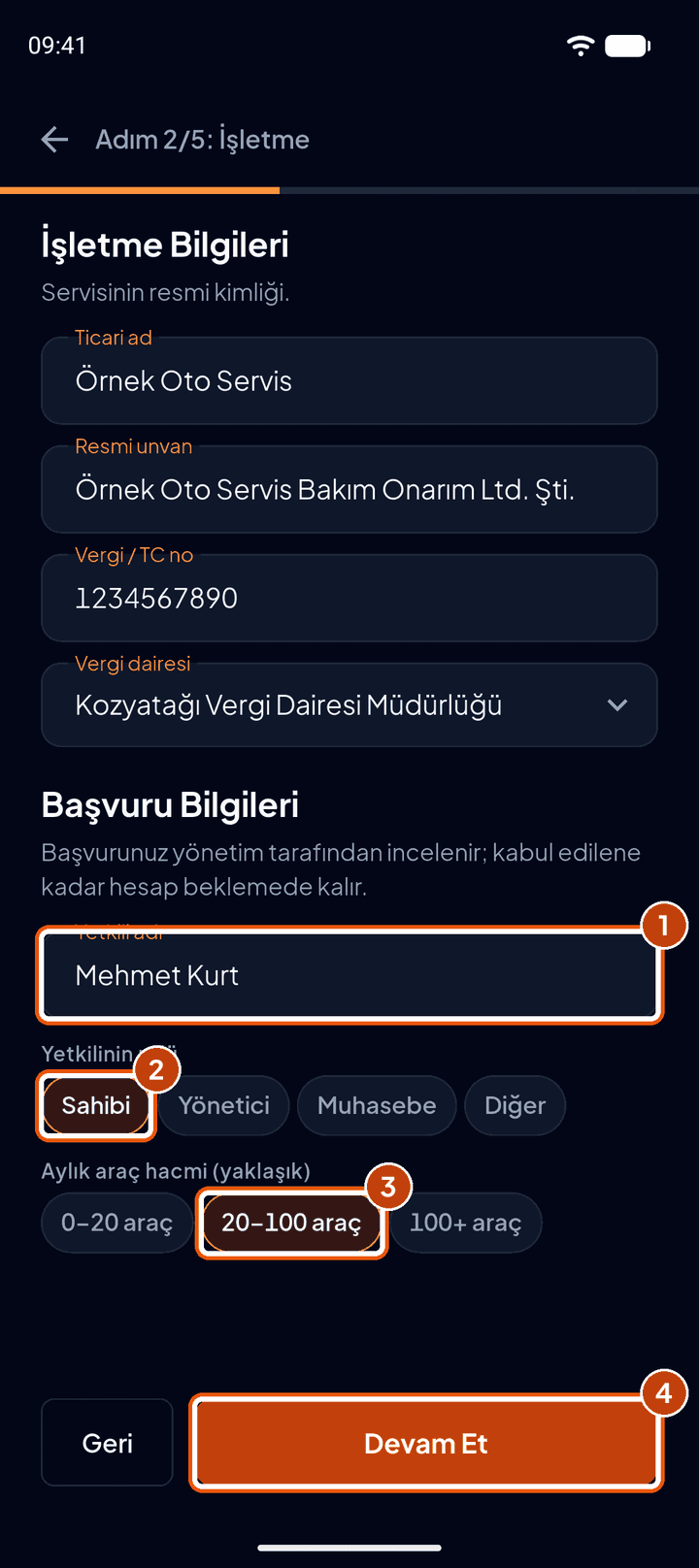Başvuru bilgileri