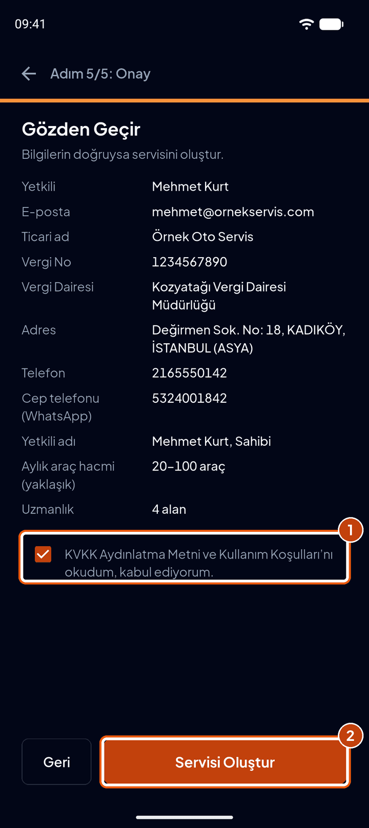 Gözden geçir ve oluştur
