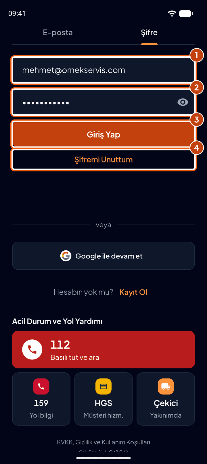 Şifreyle giriş