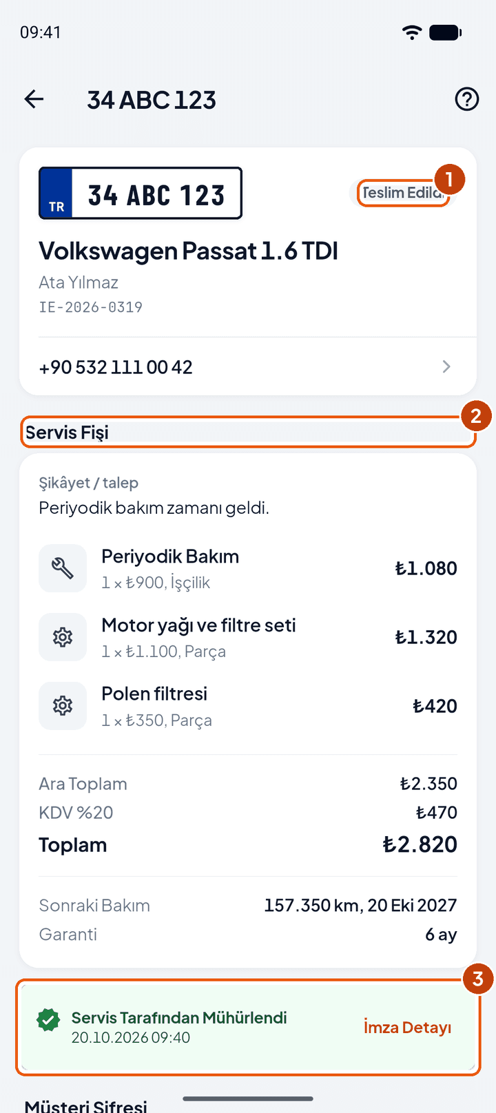 Tamamlanan fiş