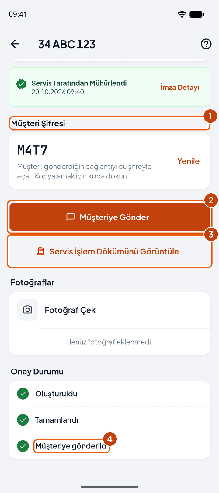 Müşteri şifresi ve gönderim