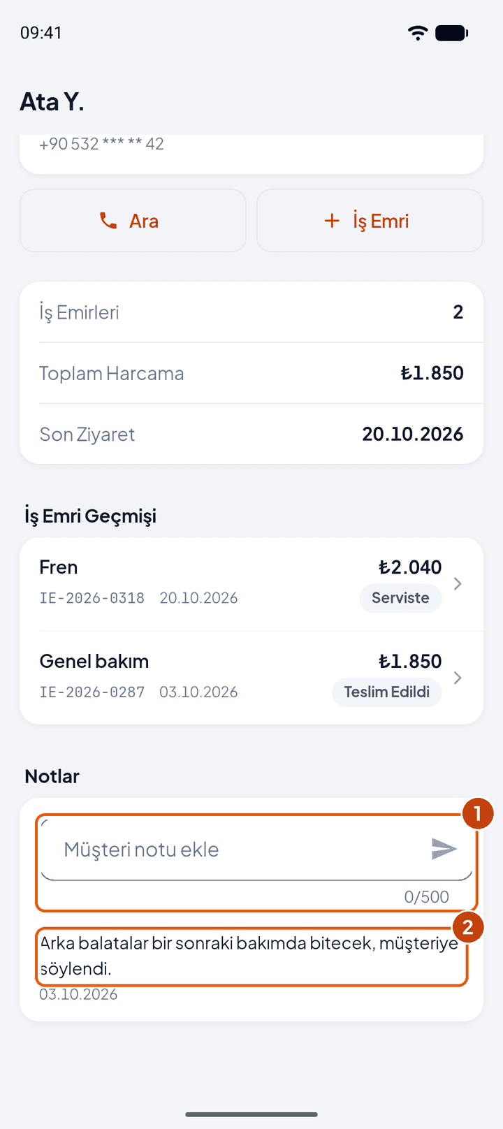 Müşteri notları