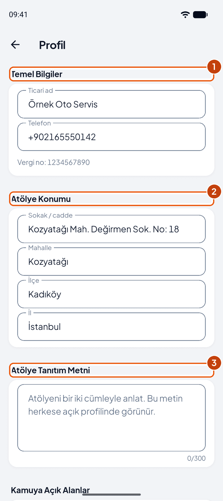 İşletme bilgileri